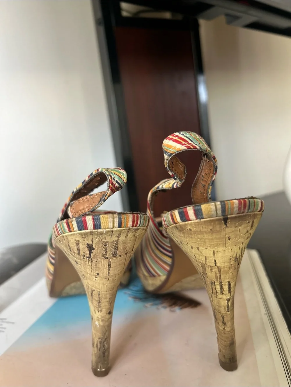 candies 9 Women's Multicolor Striped Peep-Toe Slingback Wedges